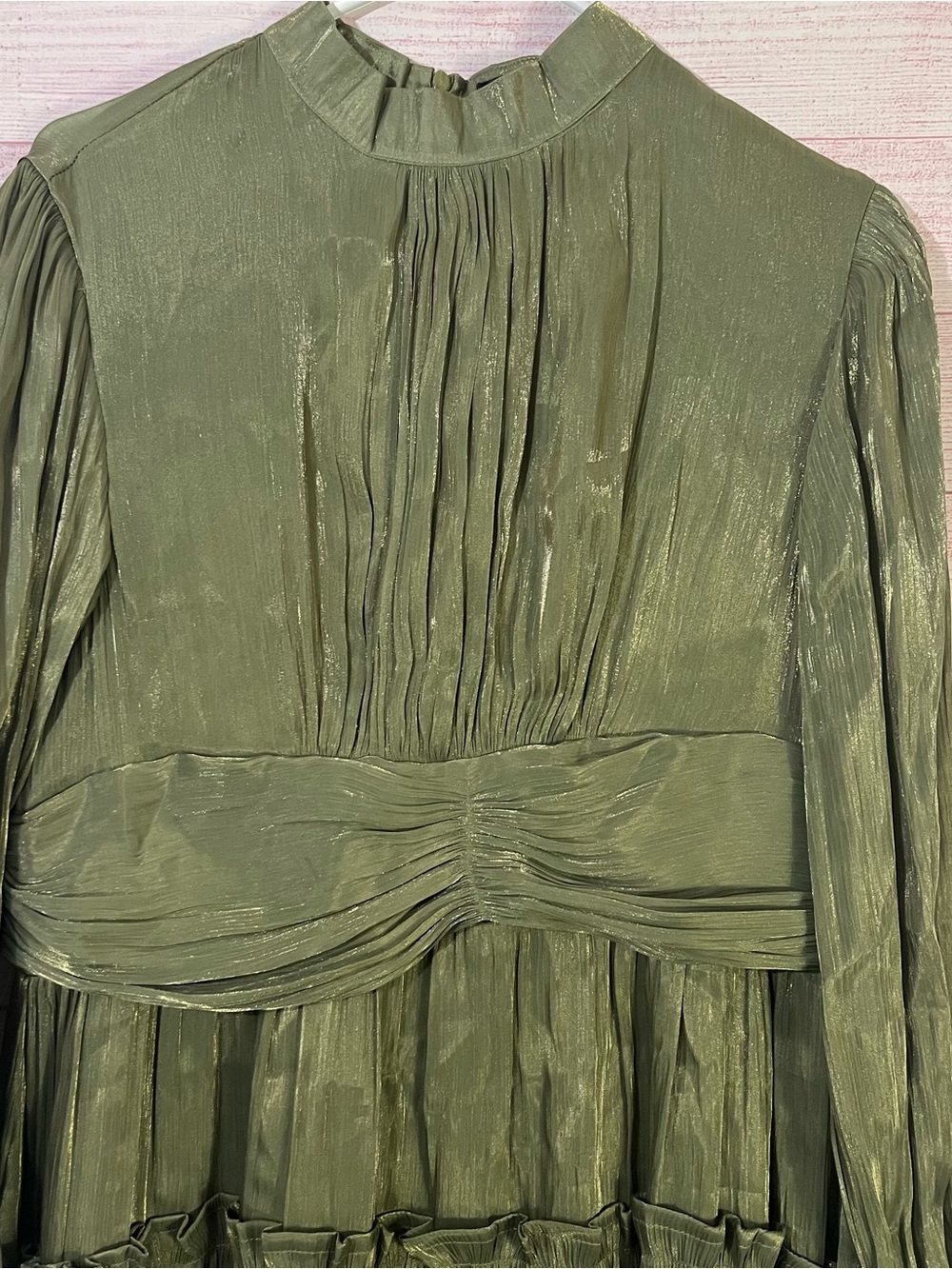 Anewsta NEW Olive Green Long Sleeve Teir Maxi Dress Size 12 - Picture 5 of 10